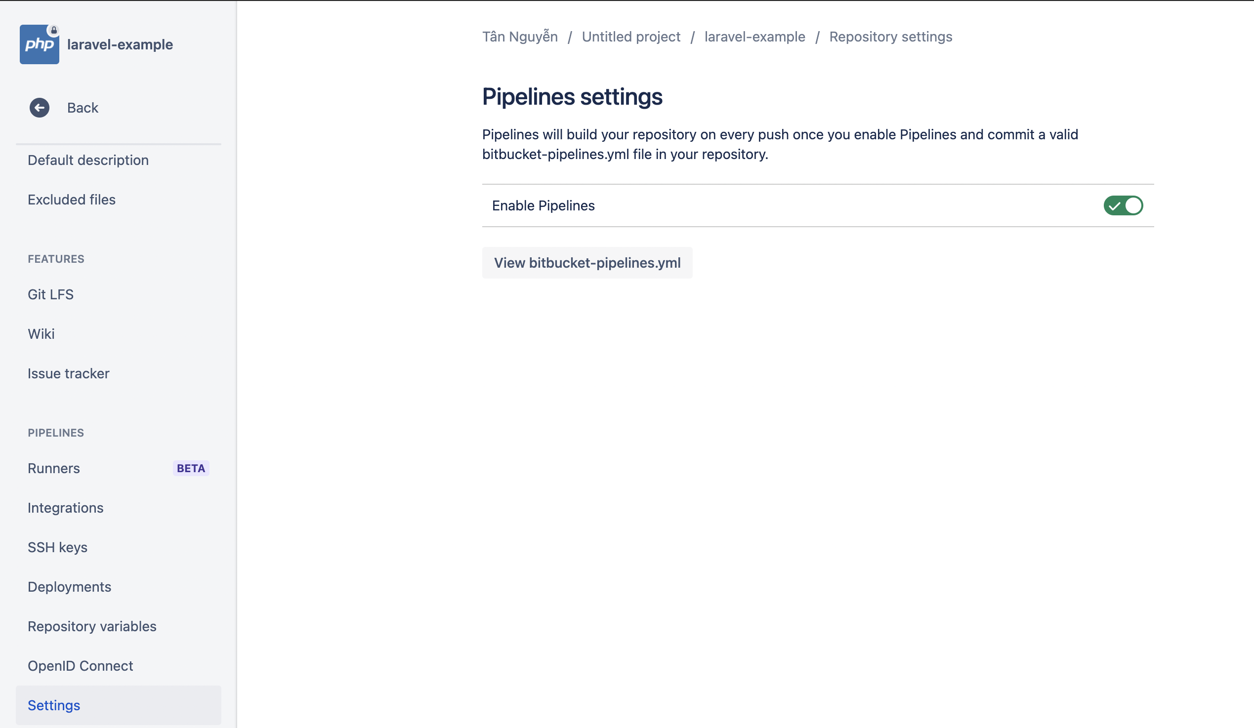 enable bitbucket pipeline